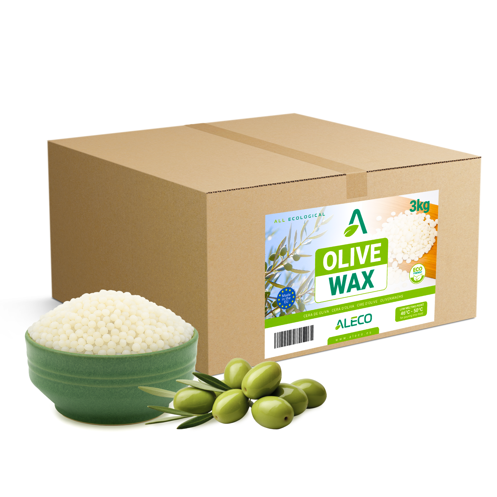 Cera de Oliva para Velas en Vaso, Bajo Punto de Fusión 46–50 °C, Admite Aromas y Colorantes