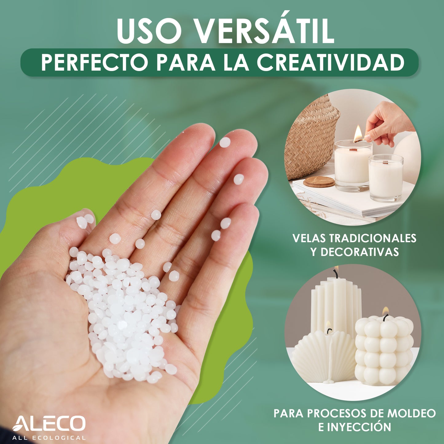 ALECO Cera de Parafina en Perlas. NUEVA Calidad MEJORADA para Velas, Moldeo e Inyección - Fusión a 63-73ºC Mínimo Aceite, Máxima Fragancia.