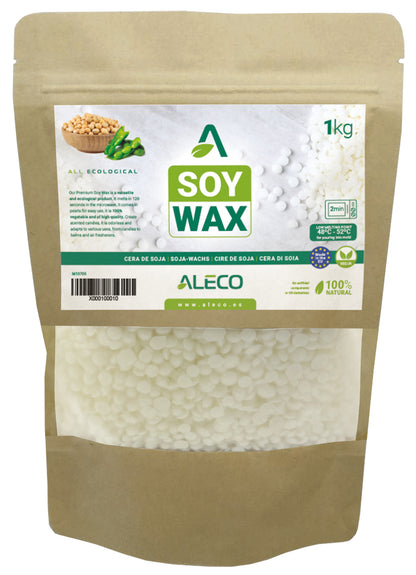 Premium Soy Wax in Pearls, Low Melting Point 48-52ºC, in Glass, Ideal Microwave, Neutral Smell, 100% Eco Vegetable, for Making Candles, Cosmetics, Air Fresheners, Allows Aromas. 